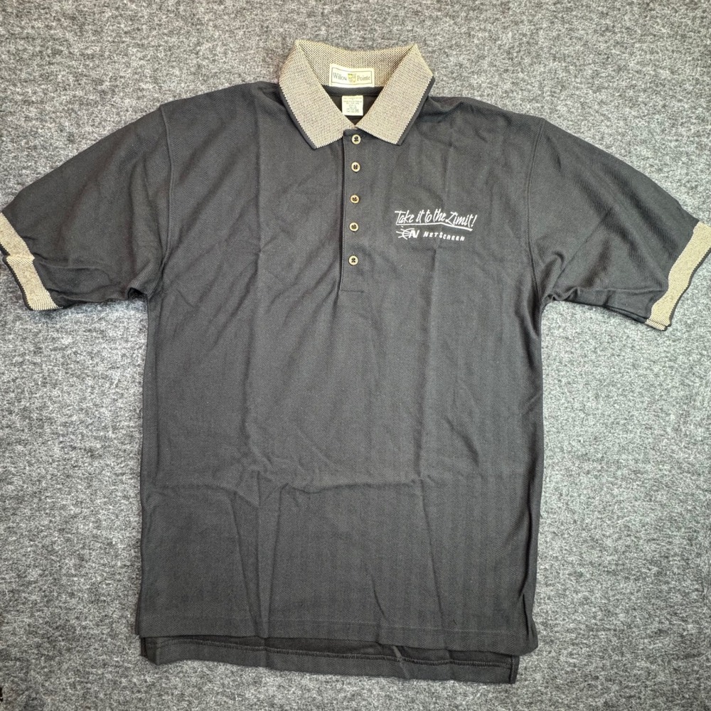 New‎ Willow Pointe Polo Shirt Mens Medium Black Chevron Knit NetScreen Promo